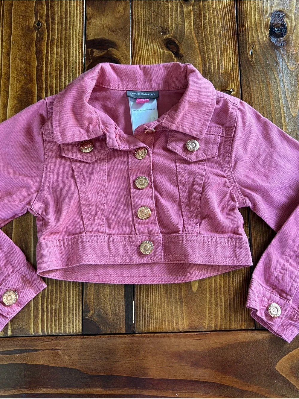 Vince Camuto Girls Denim Jacket Pink Button Front Collared Long Sleeve 2T